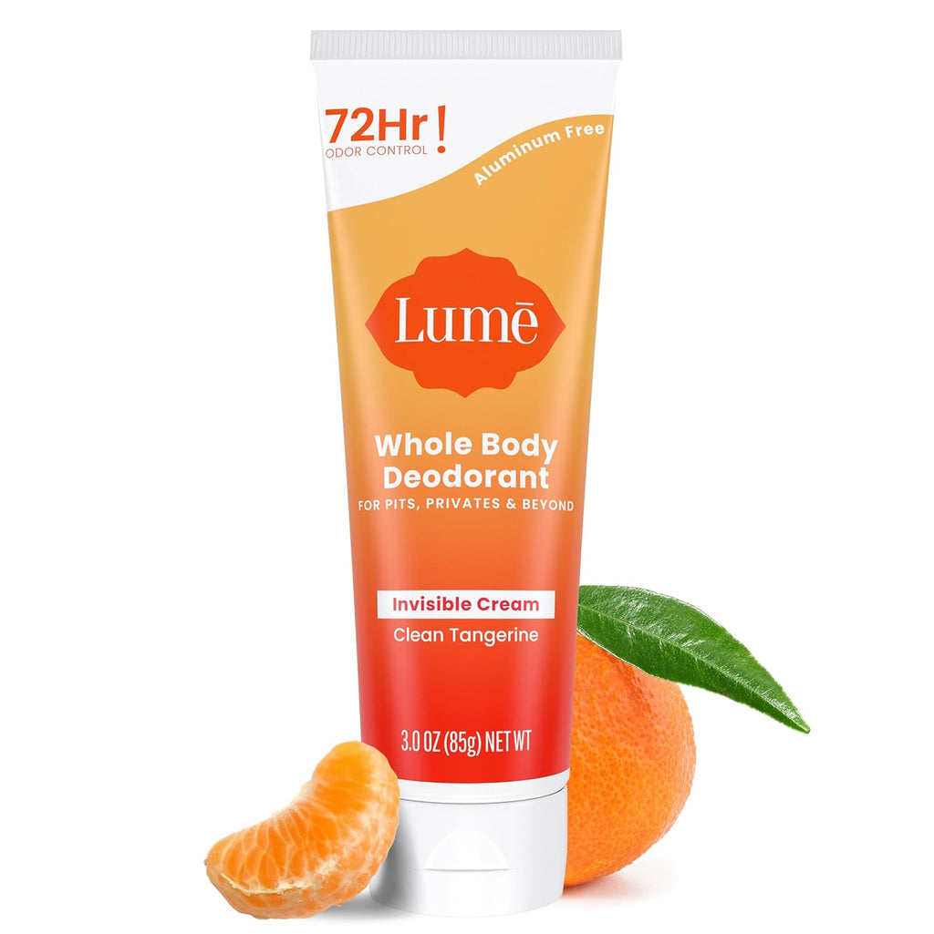 Lume Whole Body Deodorant - Invisible Cream Tube - 72 Hour Odor Control - Aluminum Free. Baking Soda Free. Skin Safe - 3.0 ounce (Clean Tangerine)