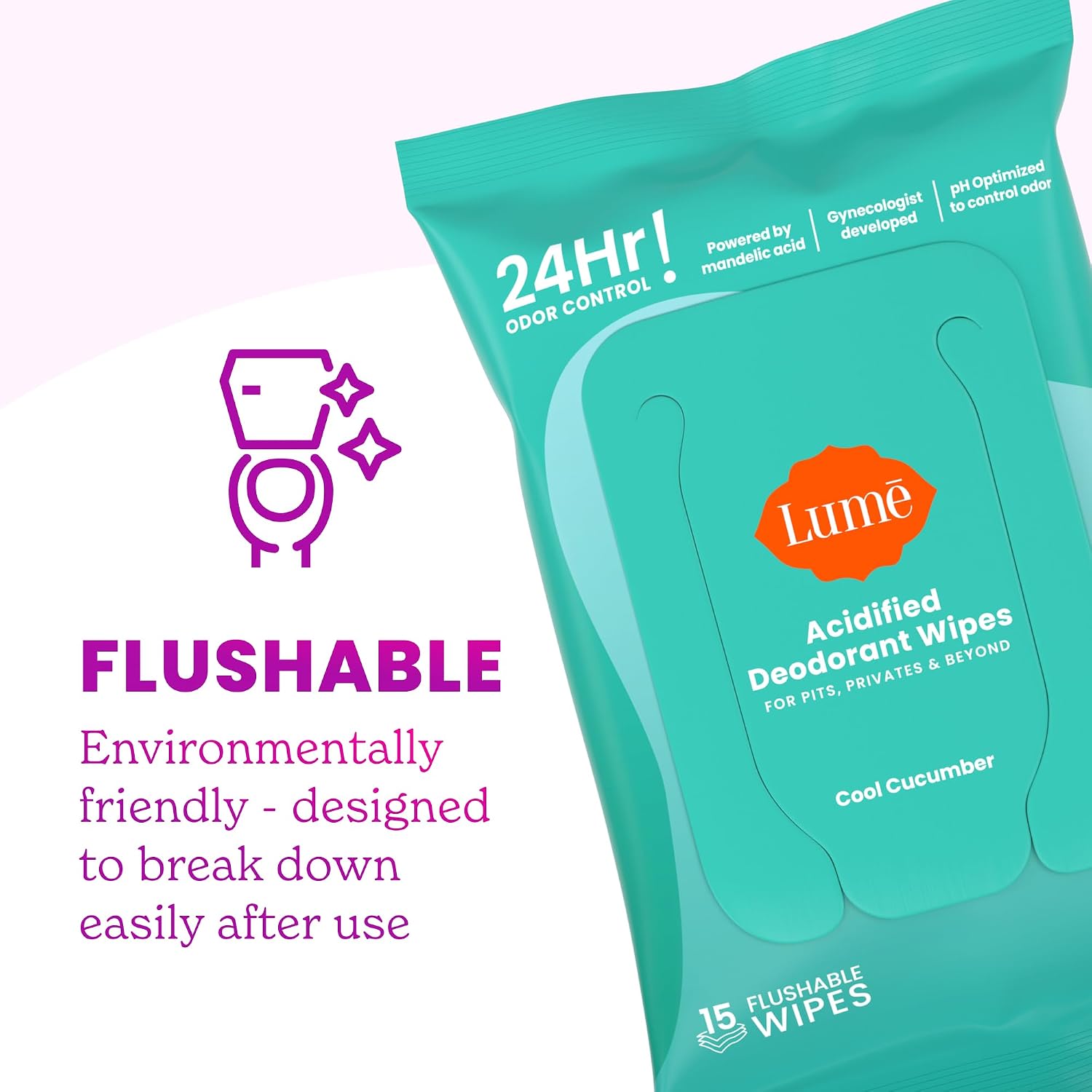 Lume Acidified Body Wash & Flushable Deodorant Wipes - 24 Hour Odor Control - Hydrating Wash