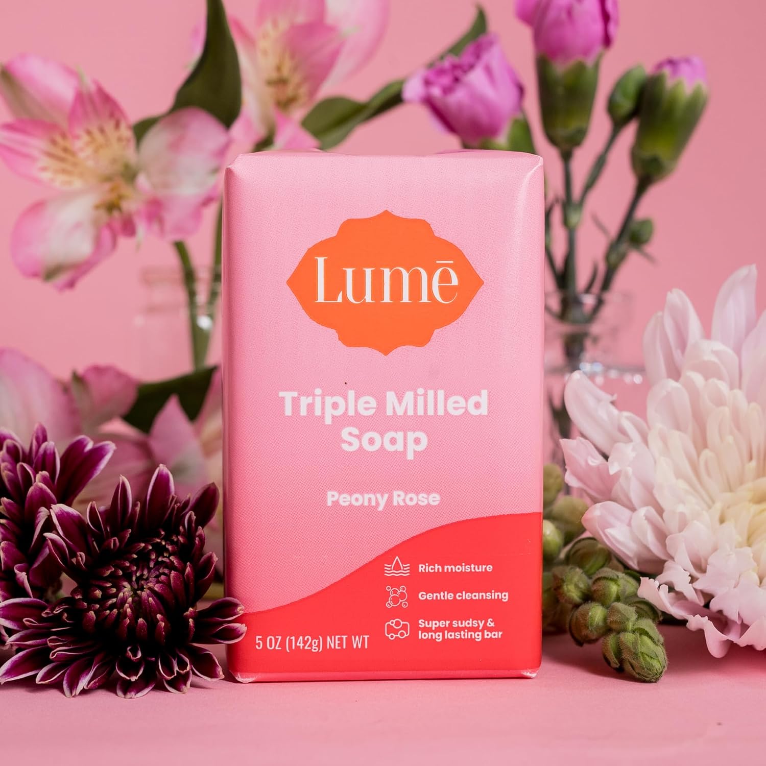 Lume Triple Milled Bar Soap - Rich Moisture & Gentle Cleansing - Paraben Free. Phthalate Free. Skin Safe - 5 ounce (Peony Rose)