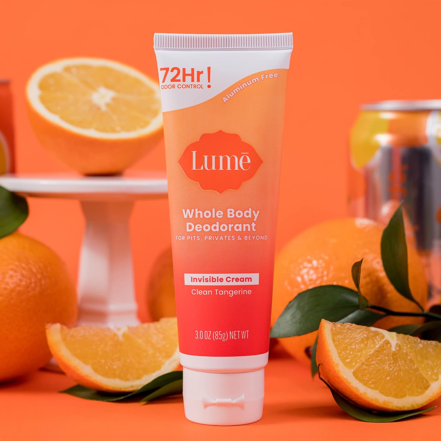 Lume Whole Body Deodorant - Invisible Cream Tube - 72 Hour Odor Control - Aluminum Free. Baking Soda Free. Skin Safe - 3.0 ounce (Clean Tangerine)