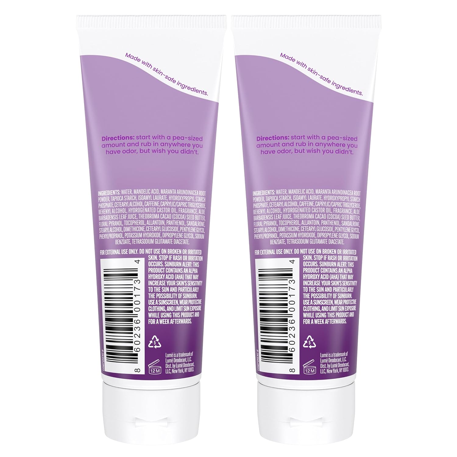 Lume Whole Body Deodorant - Invisible Cream Tube - 72 Hour Odor Control - Aluminum Free. Baking Soda Free. Skin Safe - 3.0 ounce (Pack of 2) (Lavender Sage)